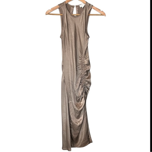 Revolve x House of Harlow 1960 Ruched Satin Dress - Taupe - Picture 2 of 9